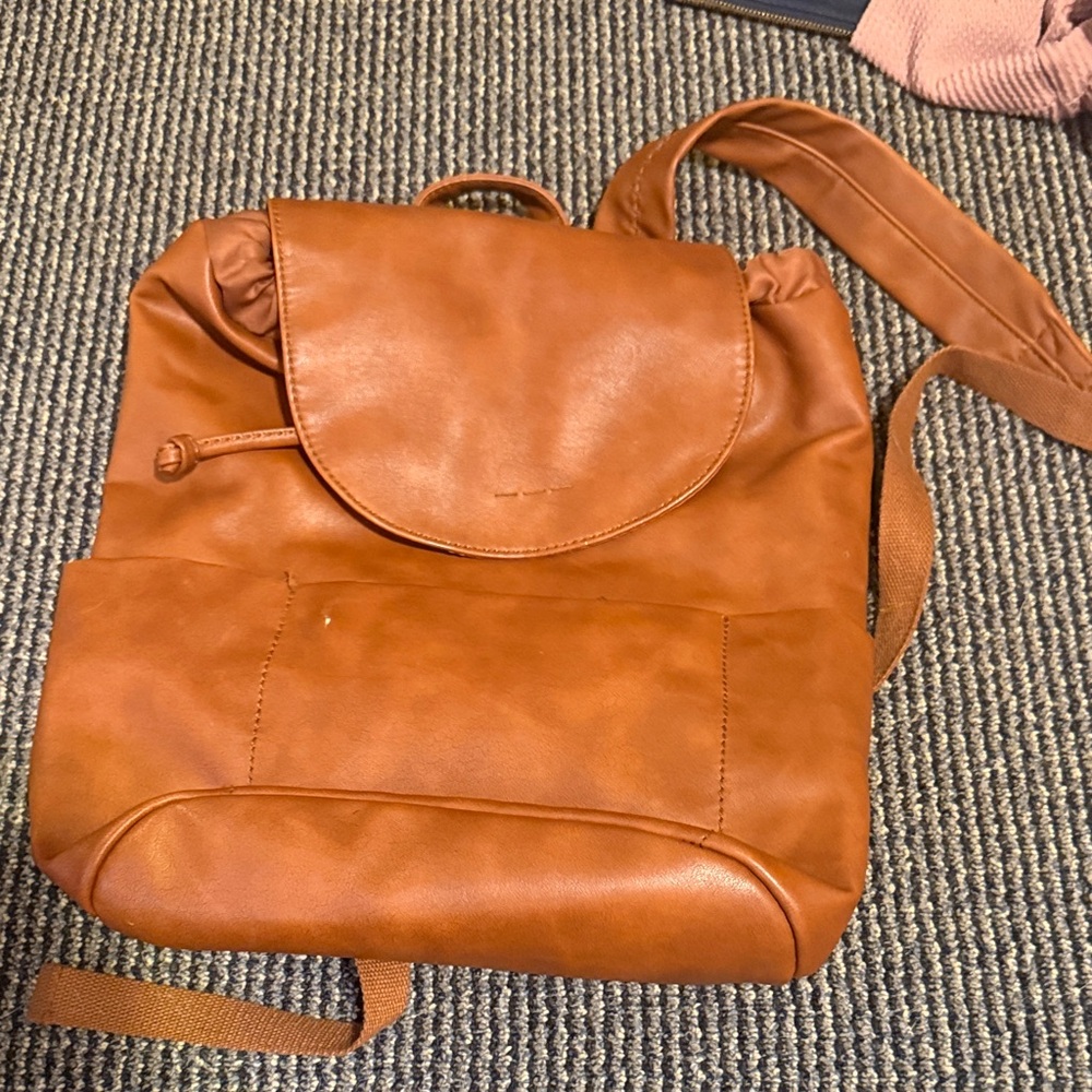 Tan Leather (faux) Backpack